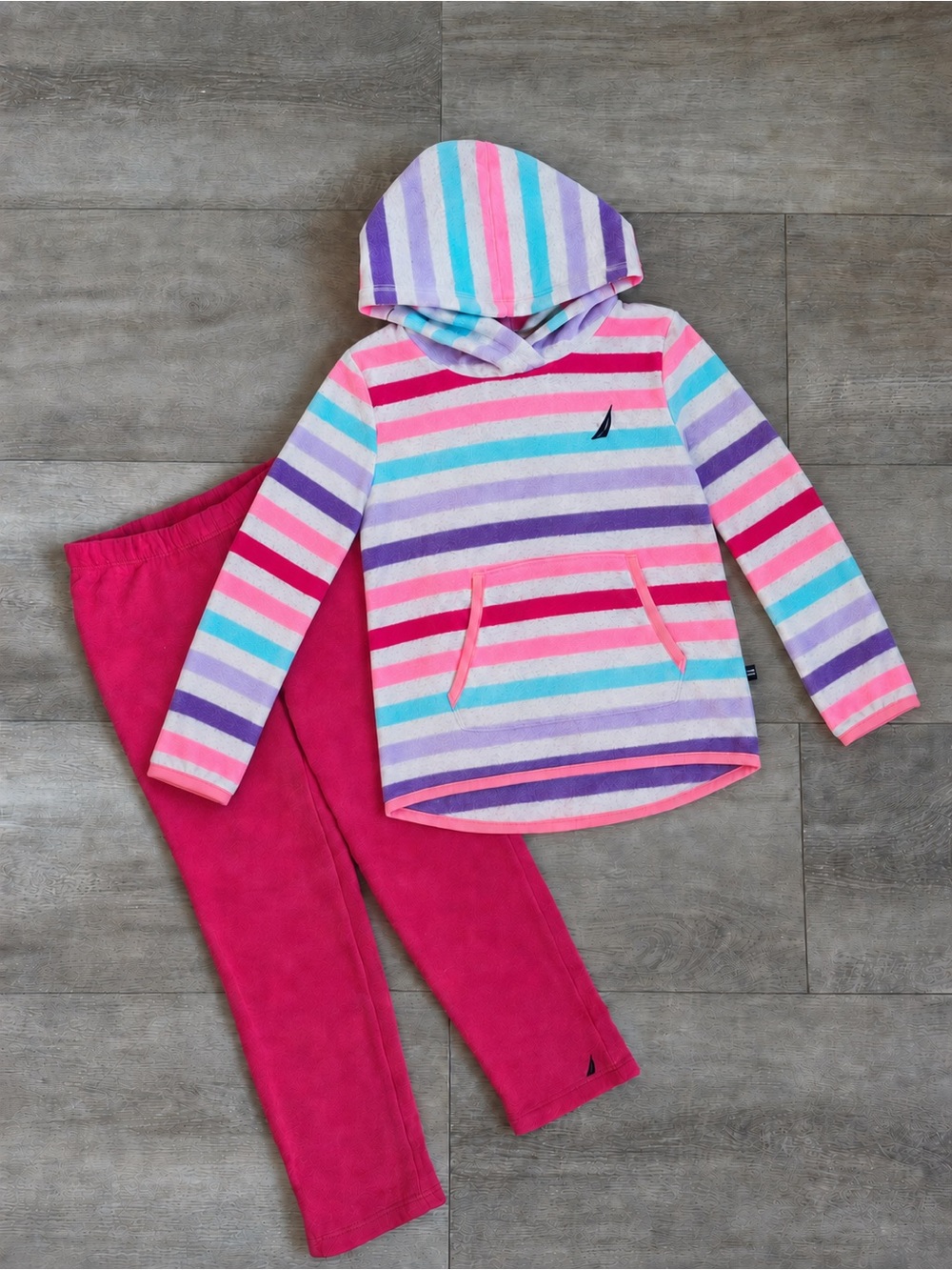 Nautica Hoodie Pants Set Size 5 Pink Multicolor Striped Fleece